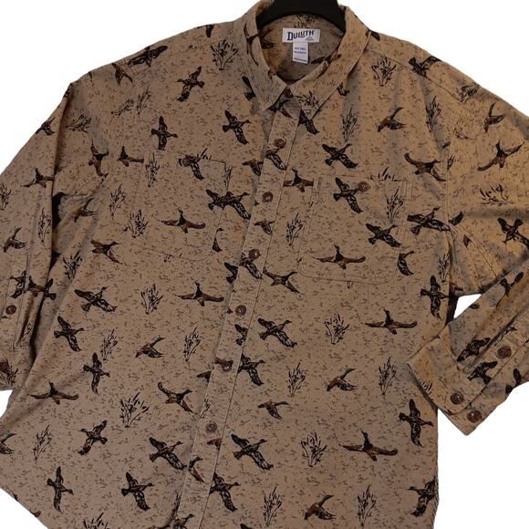 Duluth Trading Flannel Shirt 3XL Tan Flying Ducks Hunting Relaxed Fit Pockets - Picture 4 of 13